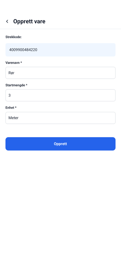Screenshot of the create item screen
