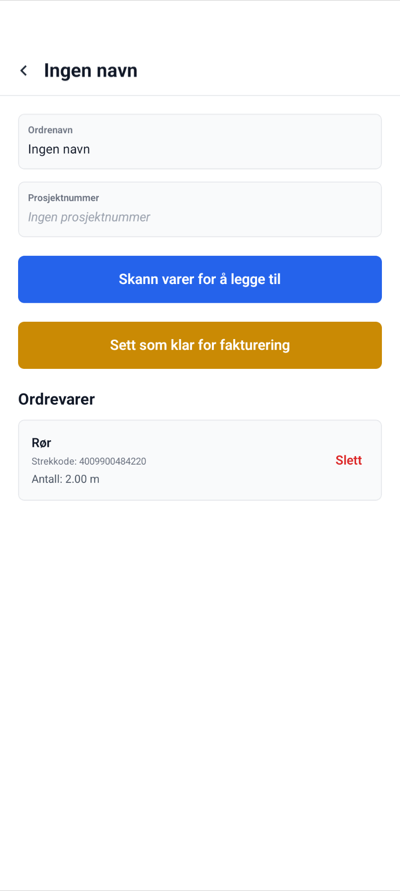 Skjermbilde av ordre-oversikt